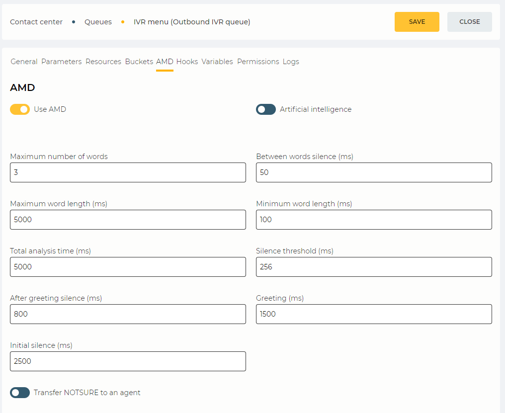 AMD tab (Outbound IVR Queue) - Use AMD switch is on.png