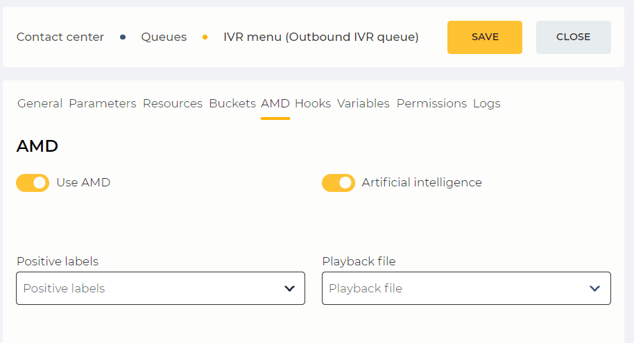 AMD tab (Outbound IVR Queue) Artificial intelligence switch is on.png